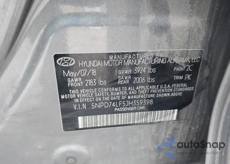 2018 Hyundai Elantra Se из США, поврежденный, VIN 5NPD74LF5JH359398